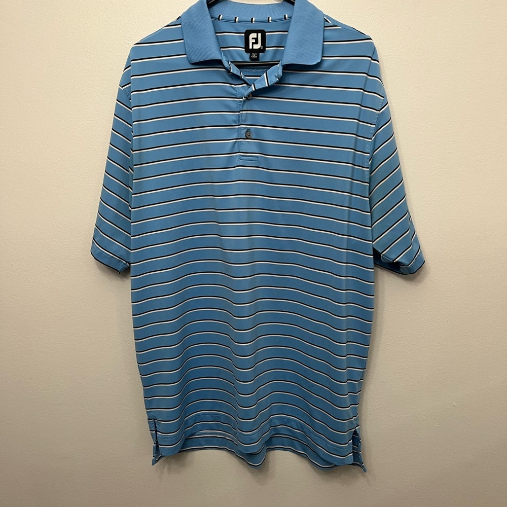 FootJoy Light Blue and White Striped Performance Polo